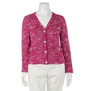 St. John Knits Tweed Jacket in Fuchsia/White